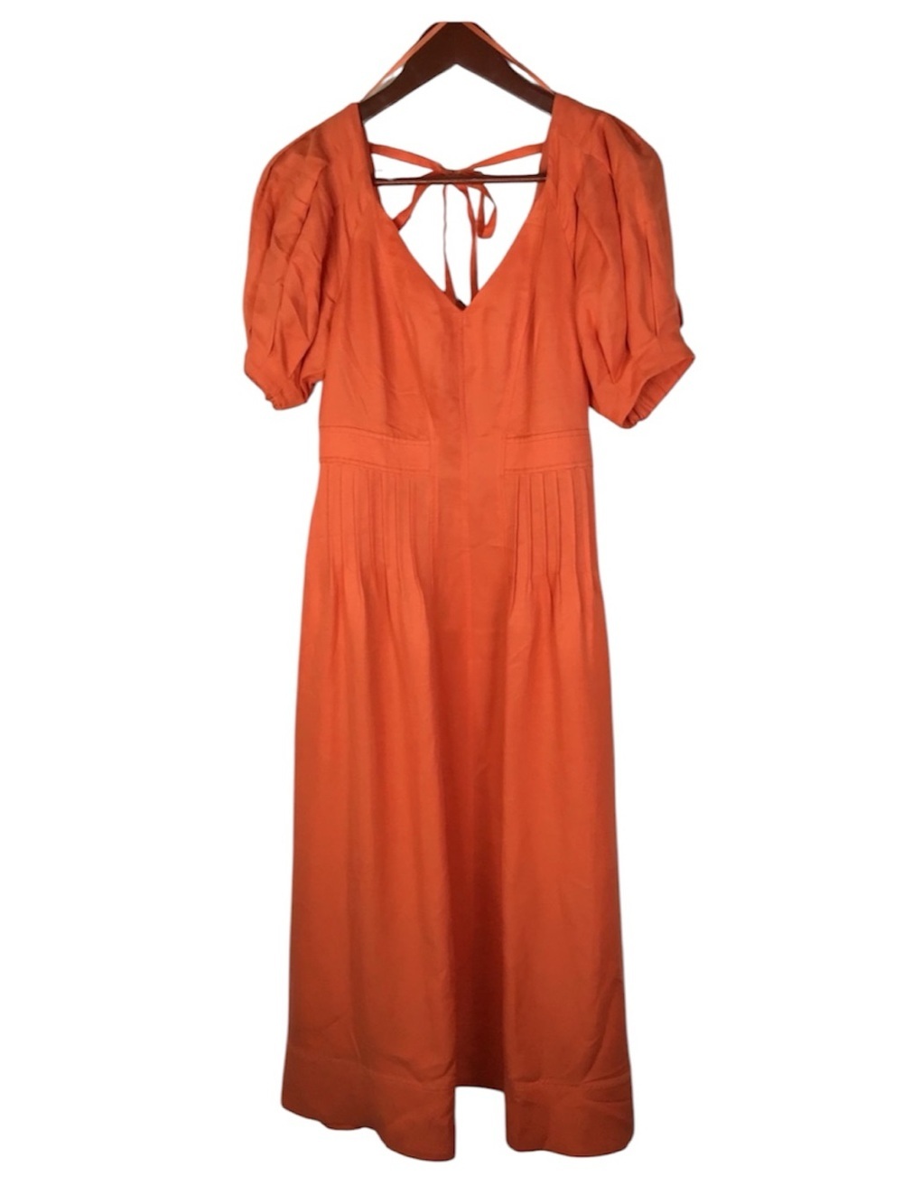 Ted Baker Opalz Puff Sleeve Fit and Flare Midi Dress in Vibrant Orange.